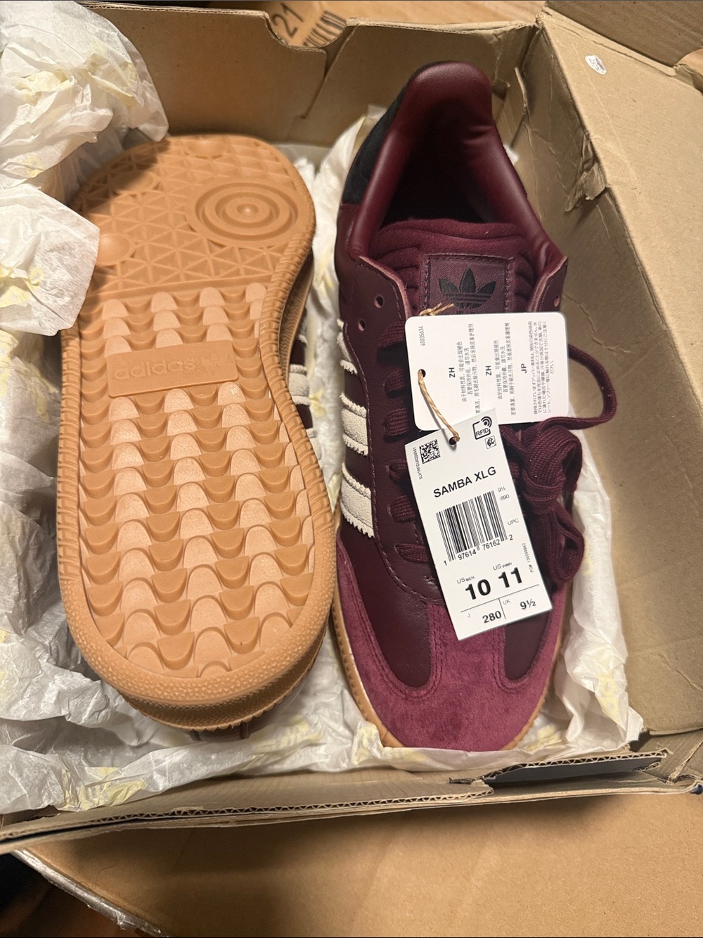 Adidas Men's Samba XLG Originals Maroon Wonder Beige Sneakers JQ2388 Sz 10 - Picture 4 of 5